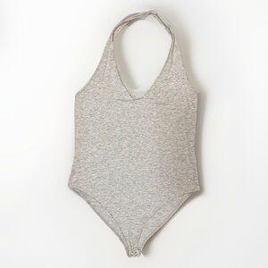 Forever 21 Gray Halter Bodysuit V Neck Sleeveless Snap Closure Size Medium
